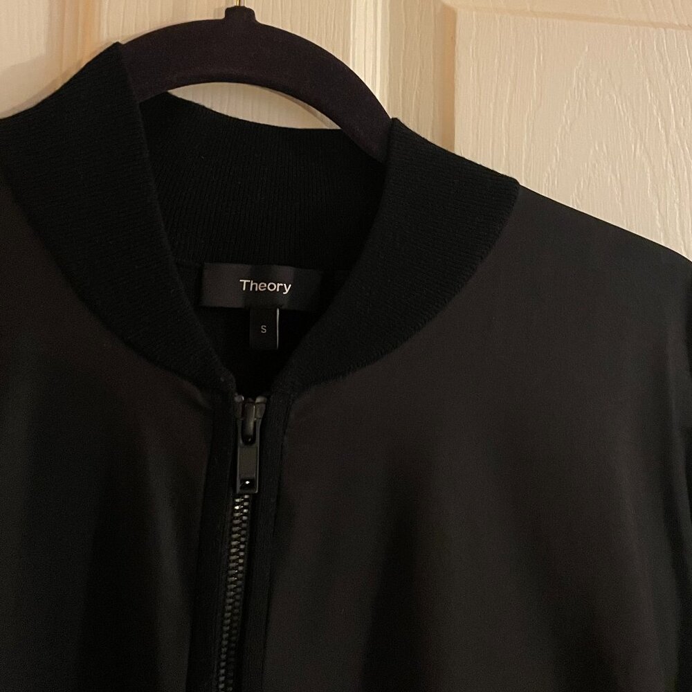 Theory Mixed Media Bomber Jacket Black | Men’s Small | Minimalist Lightweight
